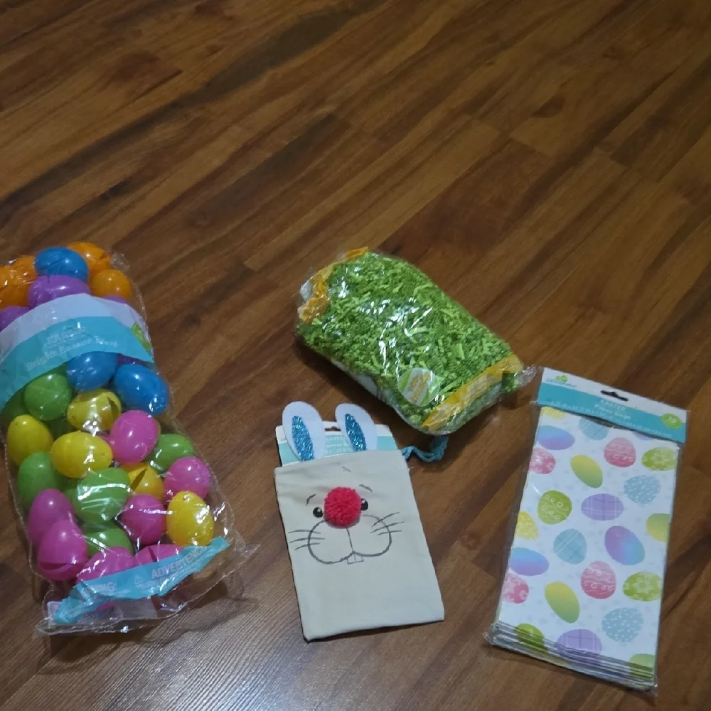 EASTER Celebrate It Pastel Egg Party Set  Bunny Treat Bag Green Shredded Filler